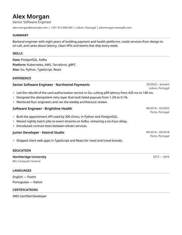 A sample CV set in the ATS style