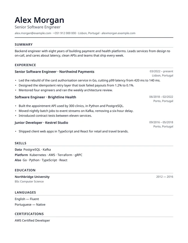 A sample CV set in the Executive style